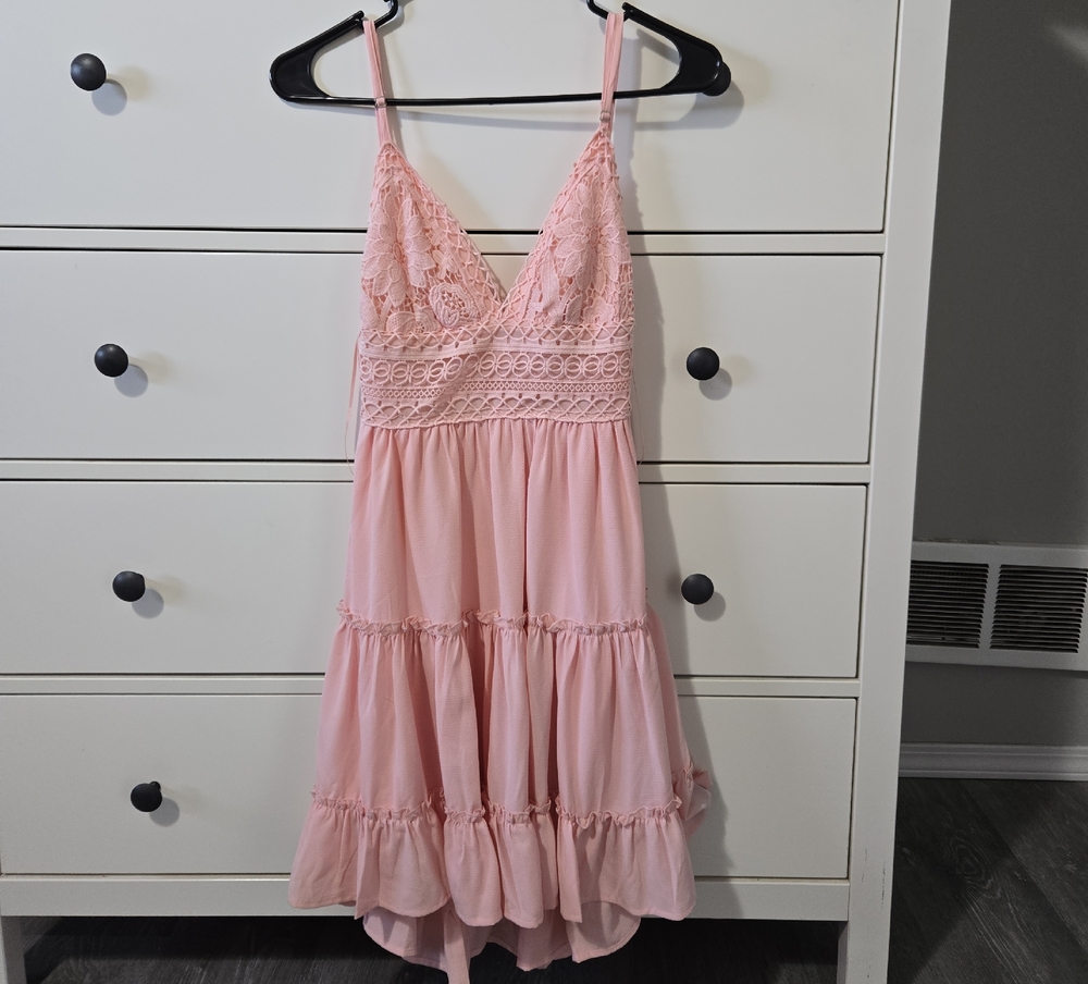 Pink Lily Blush Lace Trim Dress
